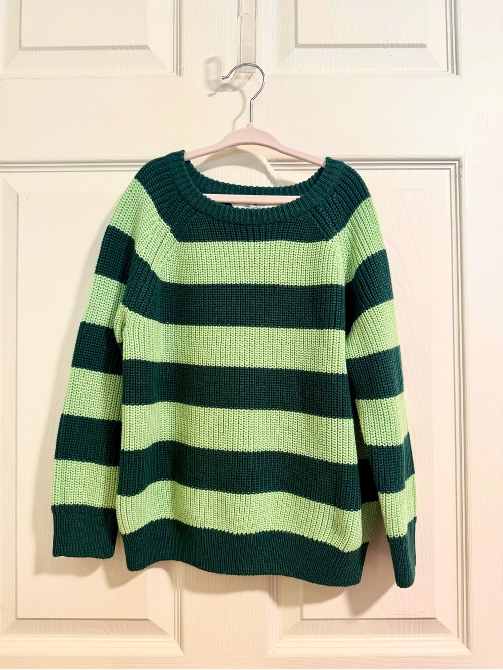 H&M Kids Green Striped Knit Sweater Size 5T / 6 Chunky Raglan Pullover